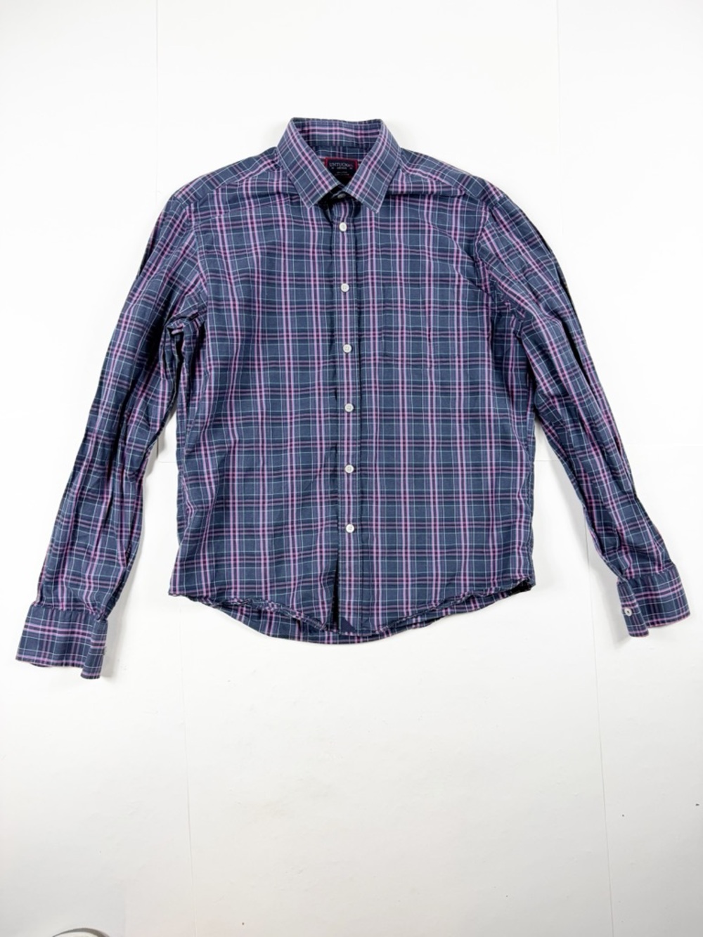 UNTUCKit Men's‎ Plaid Button-Down Shirt in Navy and Pink Medium
